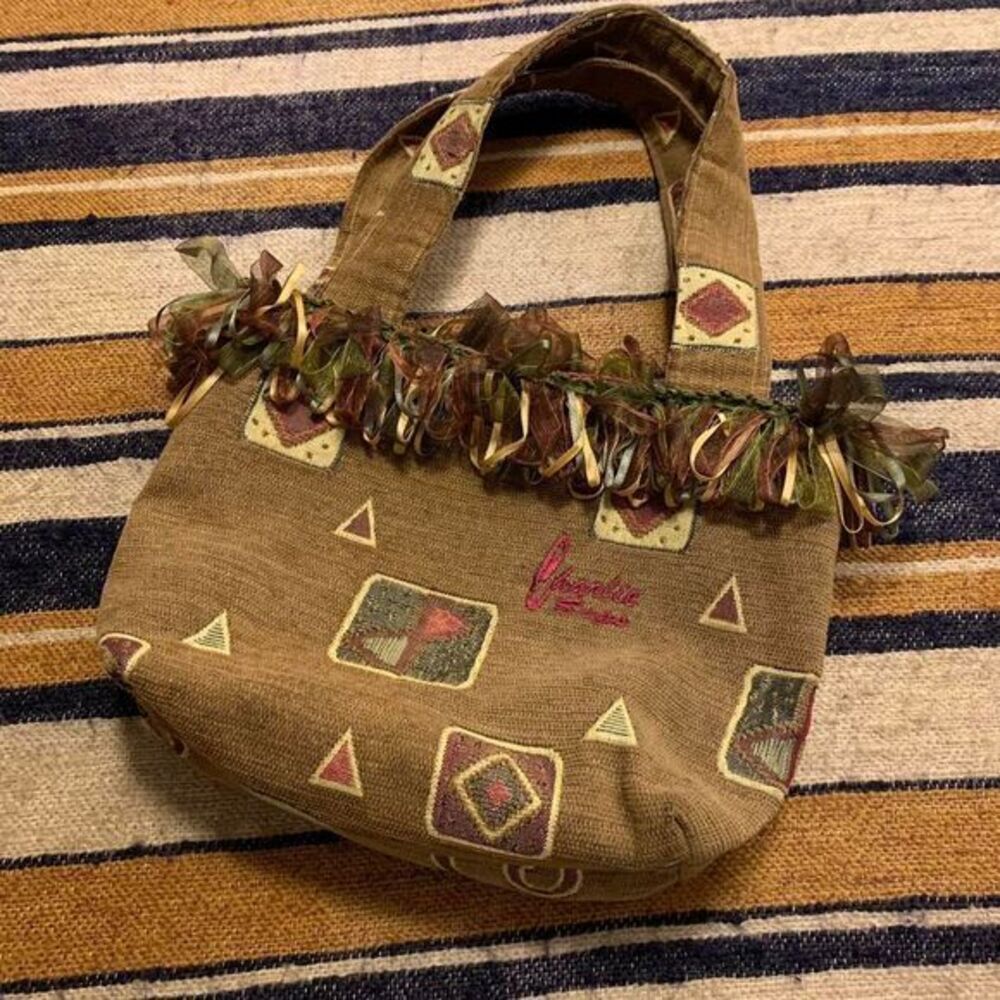 Charlie Bags‎ Mini Tote Purse Tapestry Fabric Artsy Fringe Tassel Funky